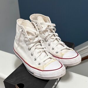 Converse White High Top Sneakers with Red Trim